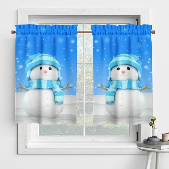 Zodanni Christmas Short Window Drapes Kitchen Valance Cafe Tier Slot Top Window Treatments Rod Pocket Window Curtain Style-H 52x45in*2PC