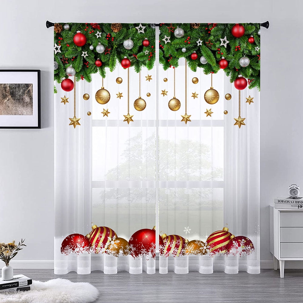 Zodanni Christmas Voile Window Treatments Tulle Window Drapes Sheer ...