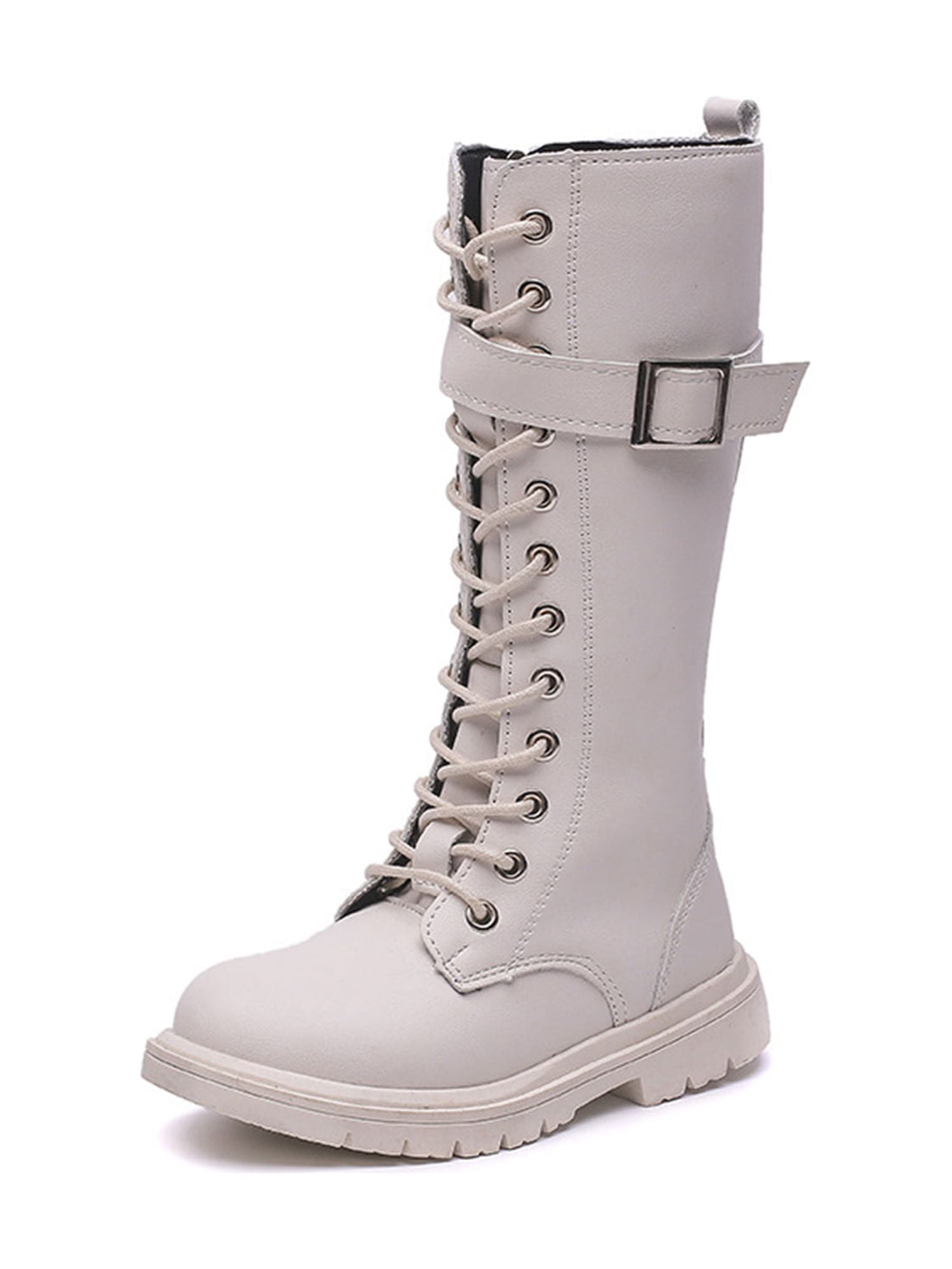 Zodanni Kids Riding Boot Buckle Strap Knee High Boots Lug Sole Tall Booties Girls Winter Shoes