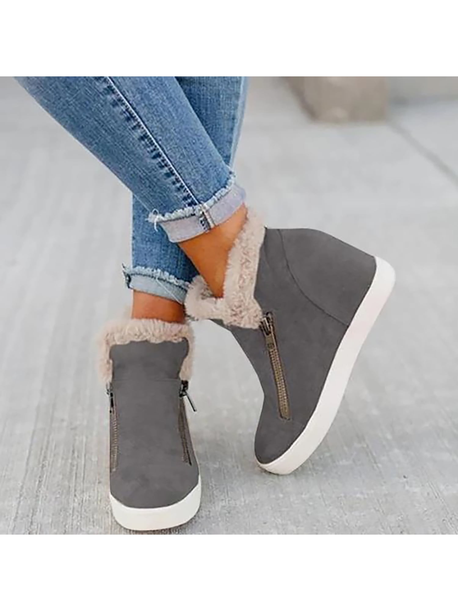 Zodanni Ladies Ankle Boots Plush Lined Bootie Side Zip Wedge Heel