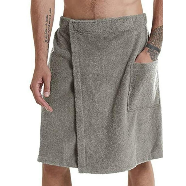 Zodanni Men Shower Wrap With Pocket Bath Towel Solid Color Cover