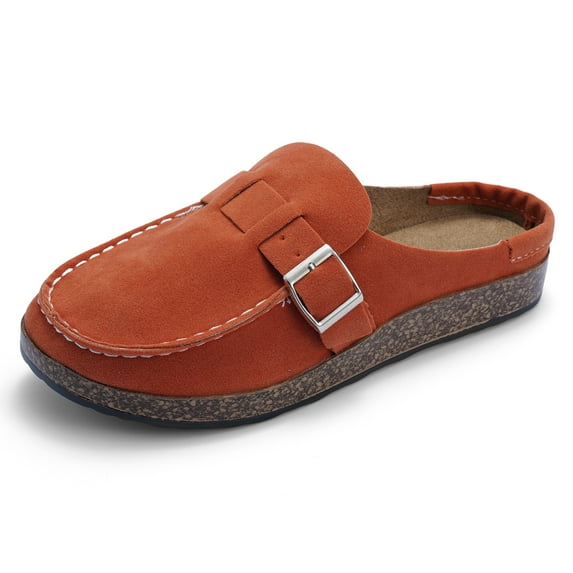 Zodanni Mules for Women Backless Loafers Slip on Flat Shoes Open Back Slippers Orange 4.5