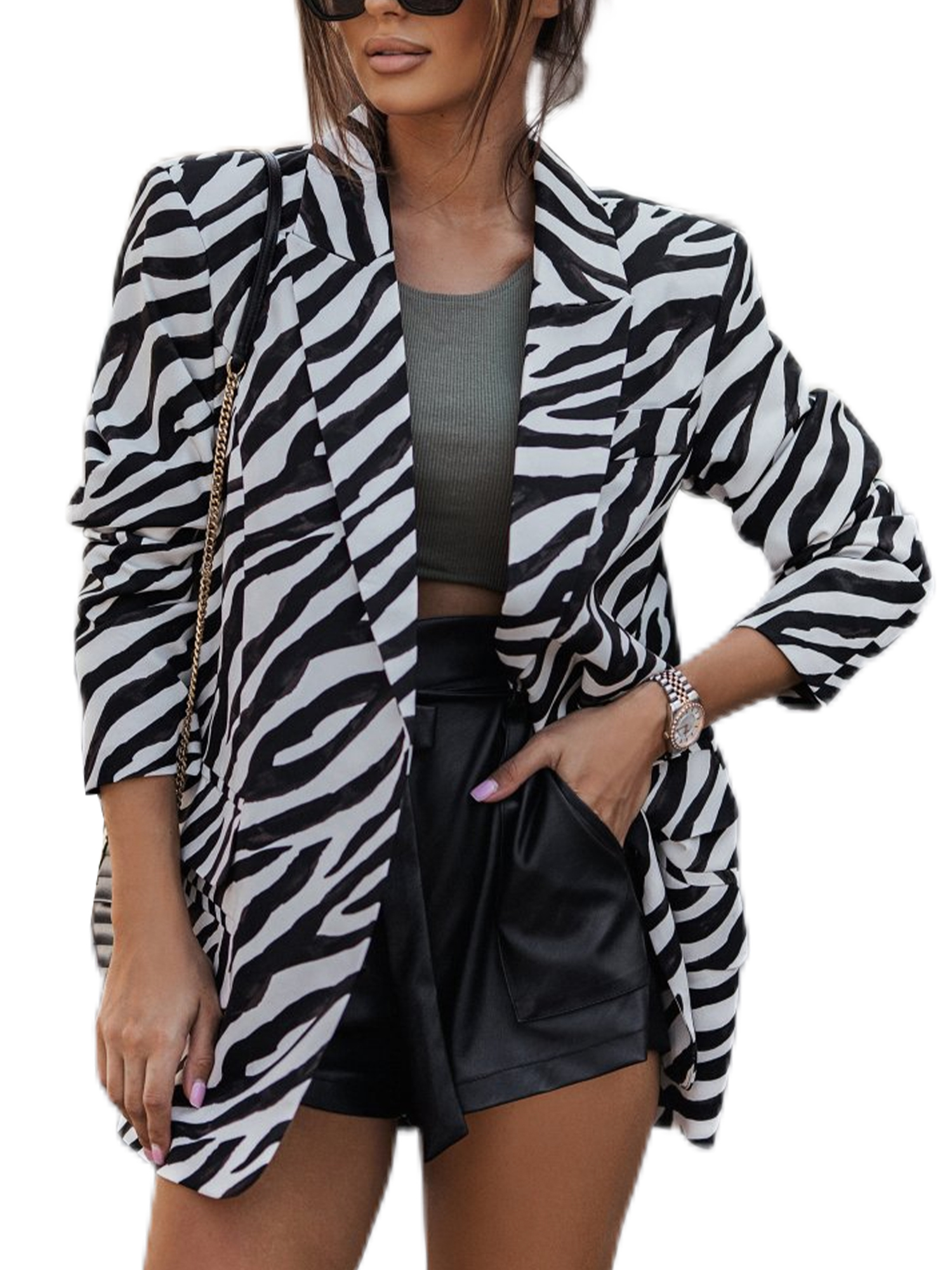 Zodanni Women Blazers Zebra Printed Business Jackets Solid Color