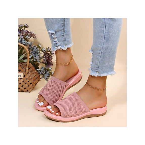 Zodanni Women Flats Slip On Shoes Open Toe Slippers Daily Slides House Solid Color Backless Slipper Pink 7