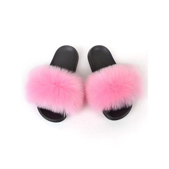 Zodanni Women Fuzzy Slippers Color Block Fluffy Slides Furry Slipper Breathable Shoe Outdoor Lightweight Faux Home Shoes 10.5-11