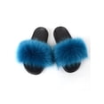 thumbnail image 1 of Zodanni Women Fuzzy Slippers Color Block Fluffy Slides Furry Slipper Breathable Shoe Outdoor Lightweight Faux  Home Shoes Blue 7.5-8, 1 of 3