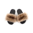 thumbnail image 1 of Zodanni Women Fuzzy Slippers Color Block Fluffy Slides Furry Slipper Breathable Shoe Outdoor Lightweight Faux  Home Shoes Coffee Khaki 8.5-9, 1 of 3