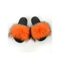 thumbnail image 1 of Zodanni Women Fuzzy Slippers Color Block Fluffy Slides Furry Slipper Breathable Shoe Outdoor Lightweight Faux  Home Shoes Dark Orange 10.5-11, 1 of 3