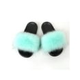 thumbnail image 1 of Zodanni Women Fuzzy Slippers Color Block Fluffy Slides Furry Slipper Breathable Shoe Outdoor Lightweight Faux  Home Shoes Light Green 10.5-11, 1 of 3