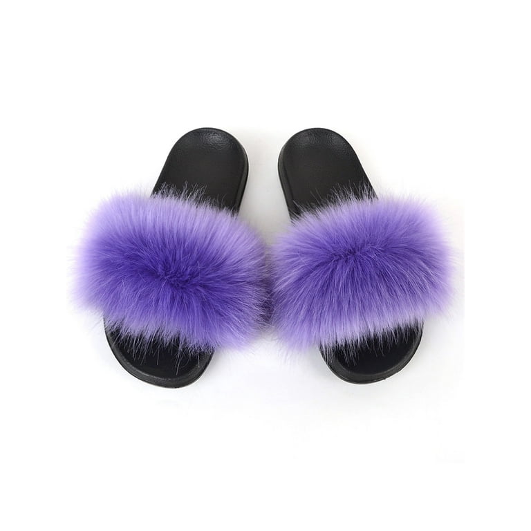 Purple furry slides discount