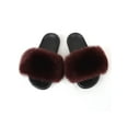 thumbnail image 1 of Zodanni Women Fuzzy Slippers Color Block Fluffy Slides Furry Slipper Breathable Shoe Outdoor Lightweight Faux  Home Shoes Wine Red 9.5-10, 1 of 3