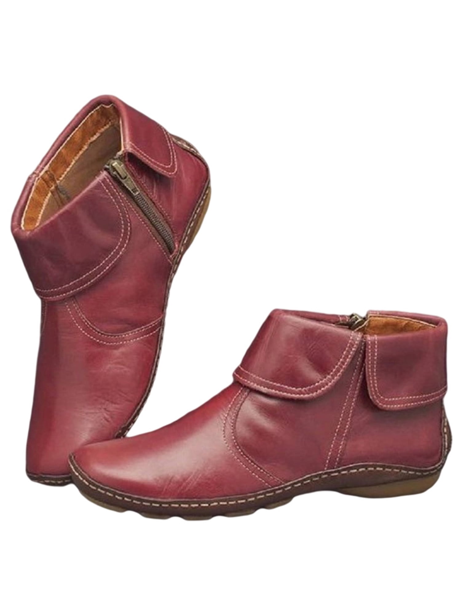 Zodanni Womens Leather Boot Side Zip Ankle Booties Casual Winter Boots