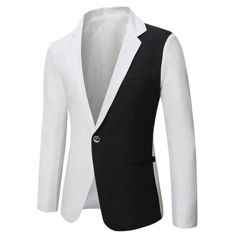 Zodggu Casual Suit Jacket Blazer for Men Long Sleeve Tuxedo Slim Fit Color  Block Sports Business Pocket Office Lightweight Lapel Collar Jacket Button  Front Stretch Suit Coat White 8 
