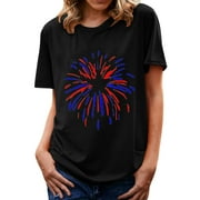 Zodggu Independence Day Graphic T-Shirts for Women 2023 Sales Crew Neck Shirts Comfy Loose Fit Casual Dressy Tees Cute Trendy Short Sleeve Womens Tops Printed Blouse Summer Fashion Black 12
