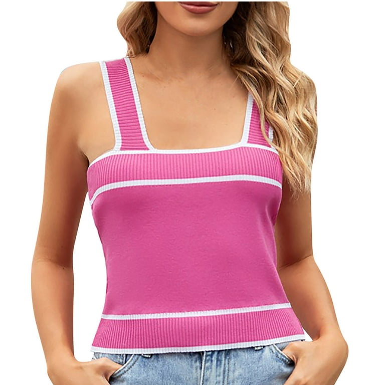 Zodggu Knit Tank Tops for Women 2023 Deals Backless Square Neck Shirts Slim  Fit Flowy Casual Crop Tops Soft Cotton Trendy Sleeveless Womens Tops Crop  Solid Camiso Summer Tanks Pink 10 