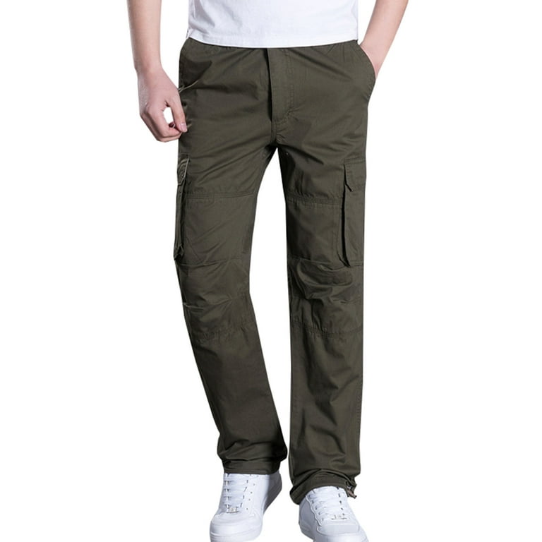 Zodggu Mens Cargo Pants Soft Multiple Pockets Outdoor Straight Type Fitness  Solid Color Comfy Lounge Casual Elastic Waist Fashion Cozy Daily Trousers