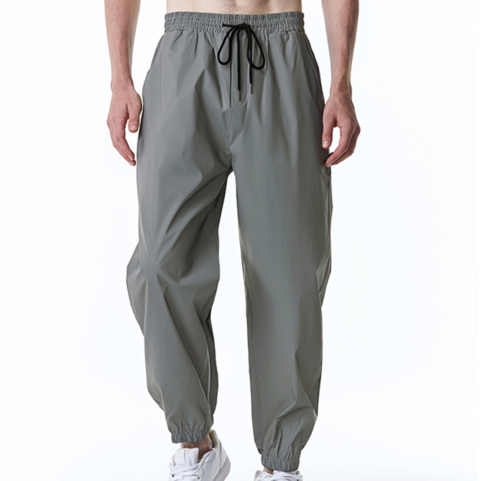 Zodggu Mens Cargo Pants Solid Color Soft Lace Up Elastic