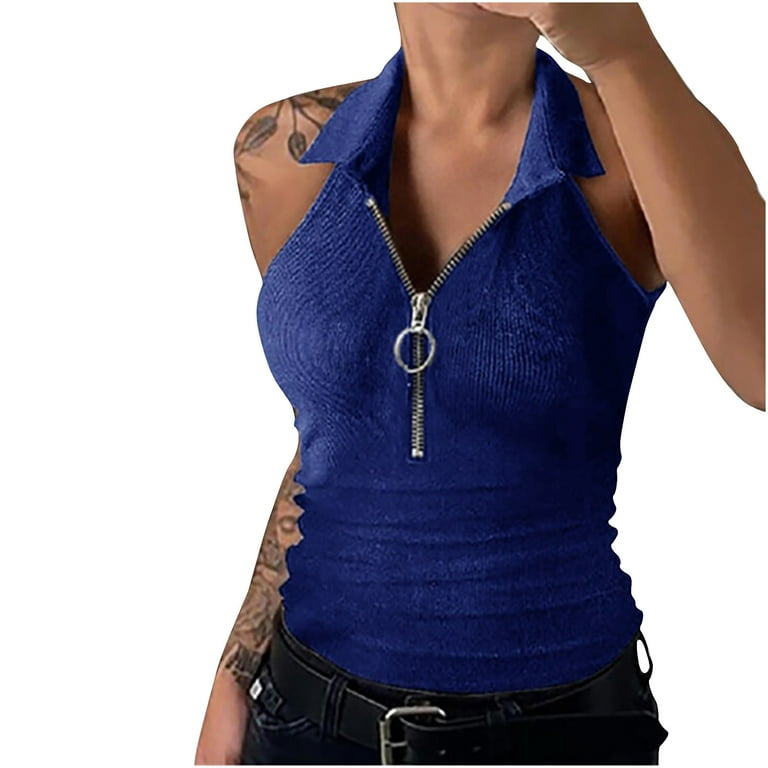 Cotton zipper sleeveless shirt