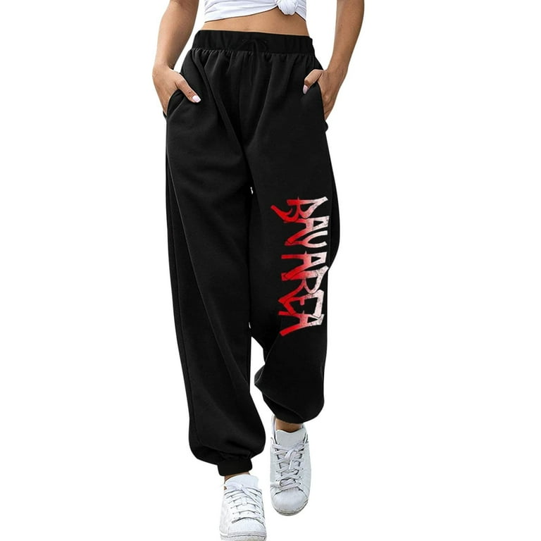 zanvin gift for her,Ladies Joggers with Pockets Elastic Waistband Sexy  Leggings for Women Christmas Fall Plus Size Tie Dye Sweat Pants,Black,XL