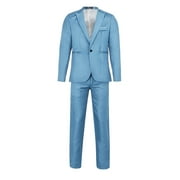 Zodggu Suit Jacket + Suit Pants Two-piece Set for Men Long Sleeve Tuxedo Slim Fit Solid Sports Business Pocket Office Lightweight Lapel Collar Jacket Button Front Stretch Suit Coat Blue 12