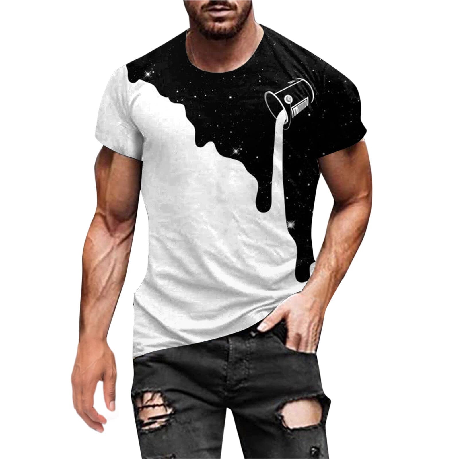 Zodggu Trendy Men's T Shirts Casual Gradient Tops Fire Graphic 3D