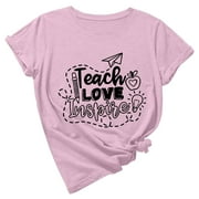 Zodggu Teacher's Day Knot Basic Tees for Women 2023 Rollback Fashion Crew Neck Shirts Loose Flowy Casual Leisure Tees Vintage Trendy Short Sleeve Womens Tops Teacher love Blouse Summer Pink 8