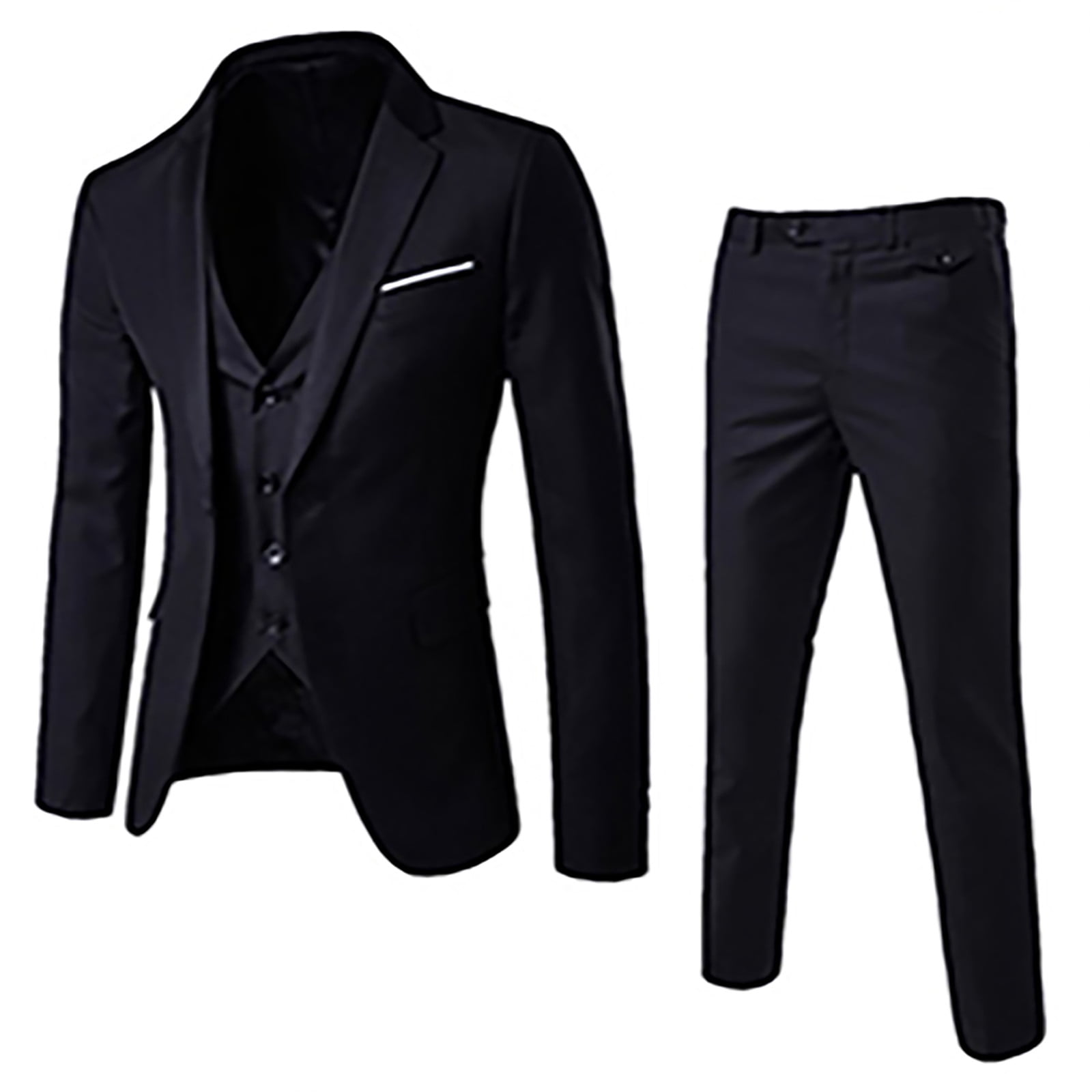 Men's Black 3 Button Vested 3 Piece three piece suit - Jacket + Pants + Vest main image 0