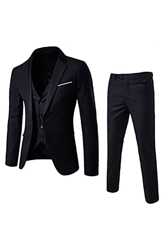 Three-piece Suit Jacket + Vest + Suit Pants for Men Button Front Stretch Suit Coat Long Sleeve Tuxedo Slim Fit Solid Sports Business Pocket Lightweight Lapel Collar Jacket Black 8