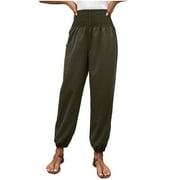 Zodggu Women Fashion Bottoms Womens Summer Casual Solid Color Pants Straight Wide Leg Trousers Pants With Pocket Young Adult Love 2023 Joggers Female Fashion Bottoms Army Green 14