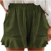 Zodggu Womens Army Green Junior Shorts Summer Fashion Womens Plus Size Casual Elastic Waist Pocket Breathable Comfy Loose Solid Shorts Pants Trendy Shorts 18