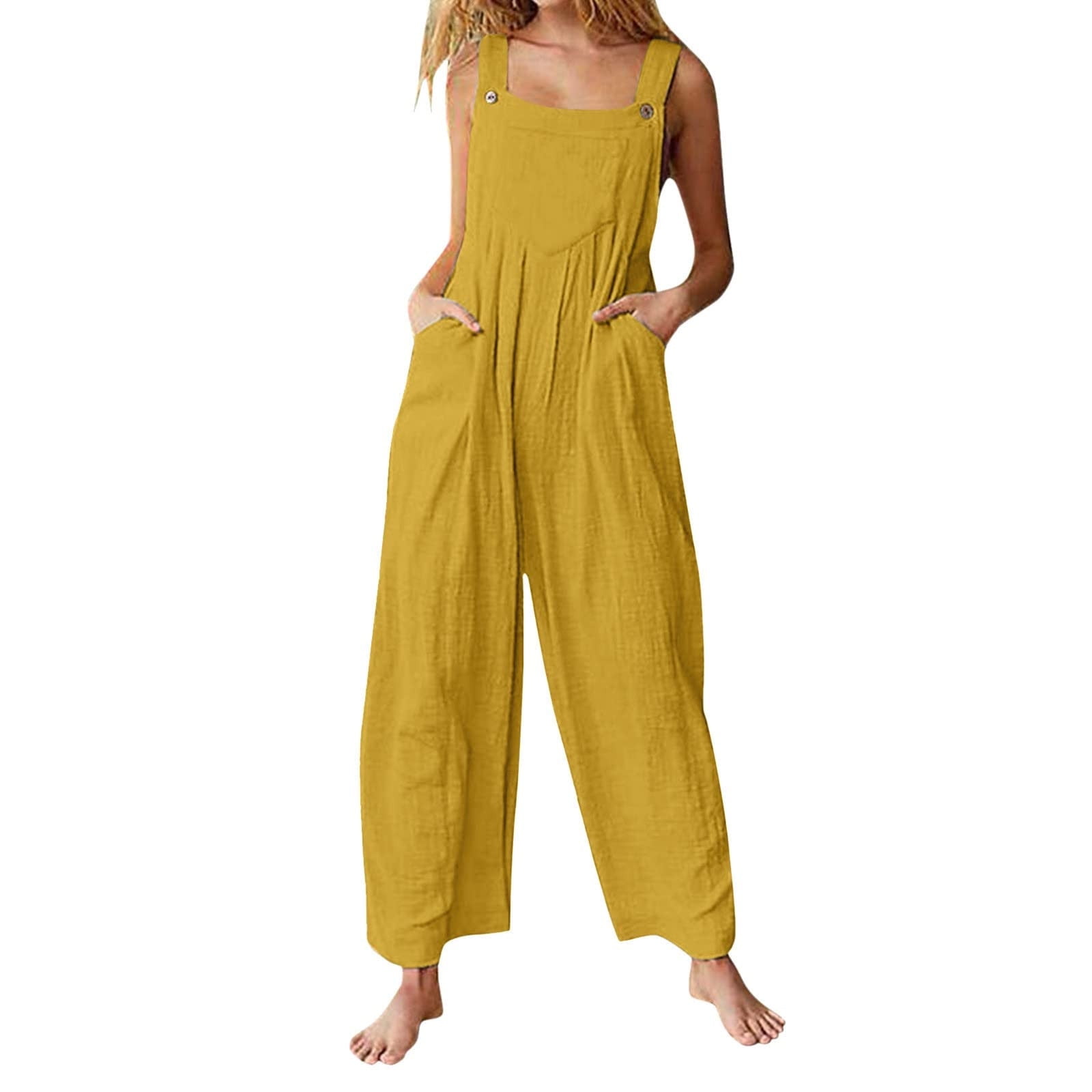 Zodggu Womens Fashion Solid Summer 2023 Trendy Casual Camis Pocket  Sleeveless Sling Strap Jumpsuit Comfy Dressy Young Girls Love Boho Yoga  Carpenter One-piece Suits Yellow L 