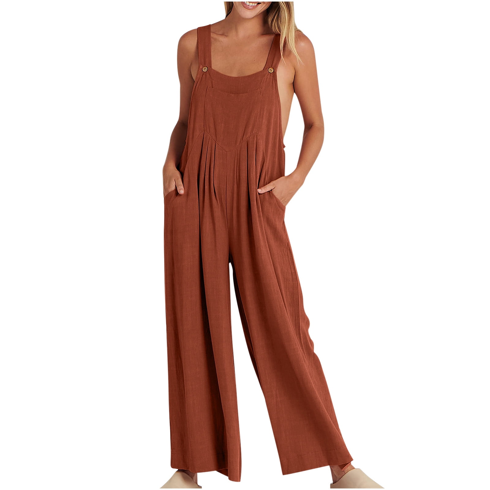 Zodggu Womens Fashion Solid Summer 2023 Trendy Casual Camis Pocket  Sleeveless Sling Strap Jumpsuit Comfy Dressy Young Girls Love Linen Pants  Cargo Pants Orange M 