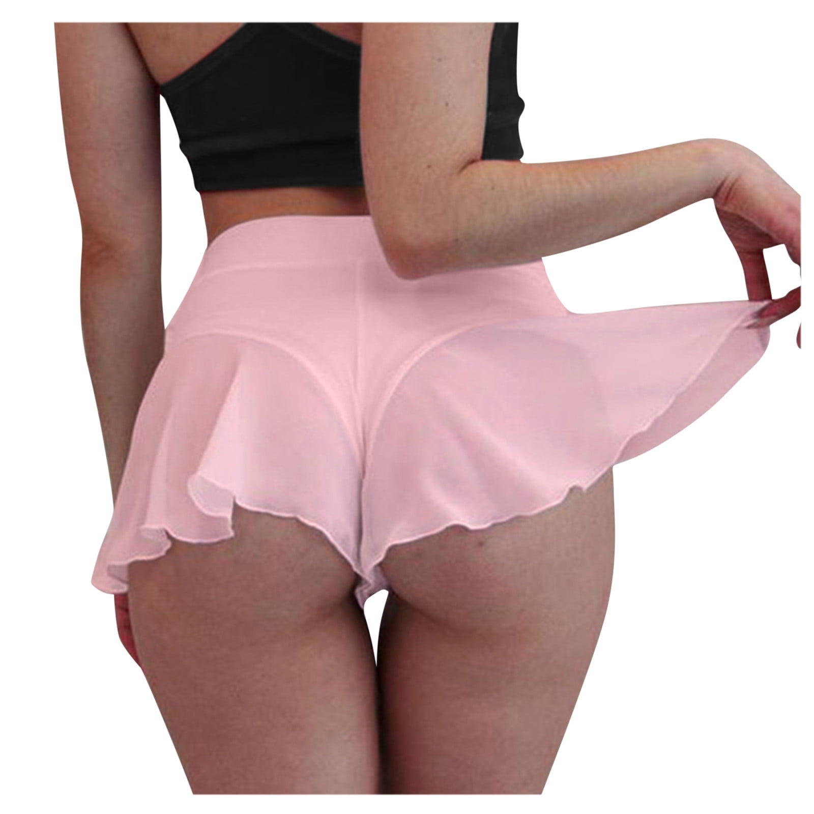 Zodggu Womens Pink Plus Size Shorts Women Sexy Mesh Perspective Shorts  Pleated Ruffle Elastic High Waist Pleated Ruffled Hot Pants Trendy Shorts  14 - Walmart.com