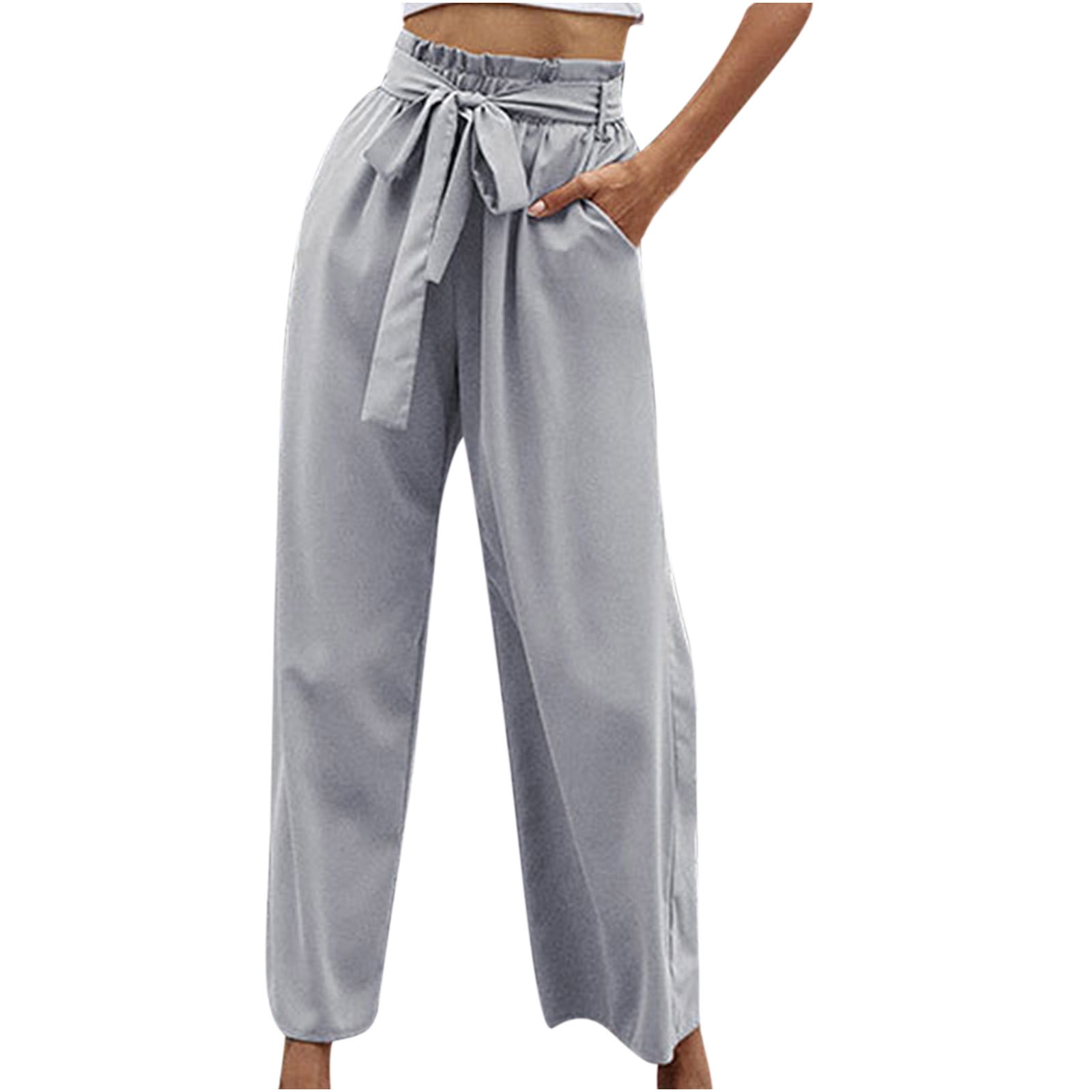 Zodggu Womens Solid Color High-Waist Full Length Long Pants Loose Womens  Wide Leg Pants Gifts for Women Trousers 2023 Joggers Young Girl Fashion  Bottoms Gray 10 