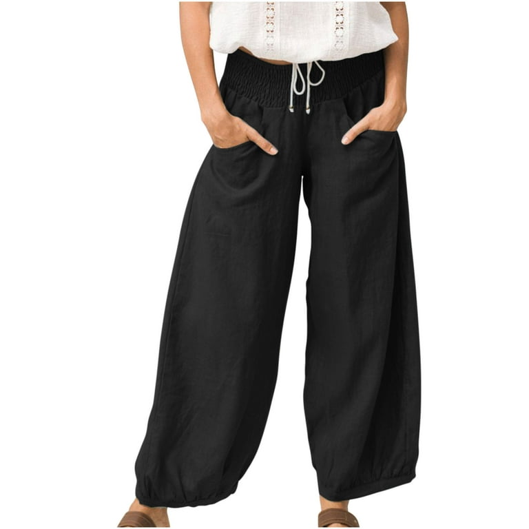 Zodggu Womens Summer Casual Loose Baggy Pockets Pants Fashion Playsuit  Trousers Overalls Cotton And Linen Pants Gifts for Women Trousers 2023  Joggers Female Fashion Black 8 