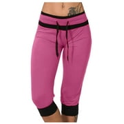 Zodggu Womens Summer High Waist Full Length Long Pants ed Solid Color Capris Color Matching Slim Fitting Yoga Gym Pants Cool Girl Fashion Bottoms Hot Pink 8