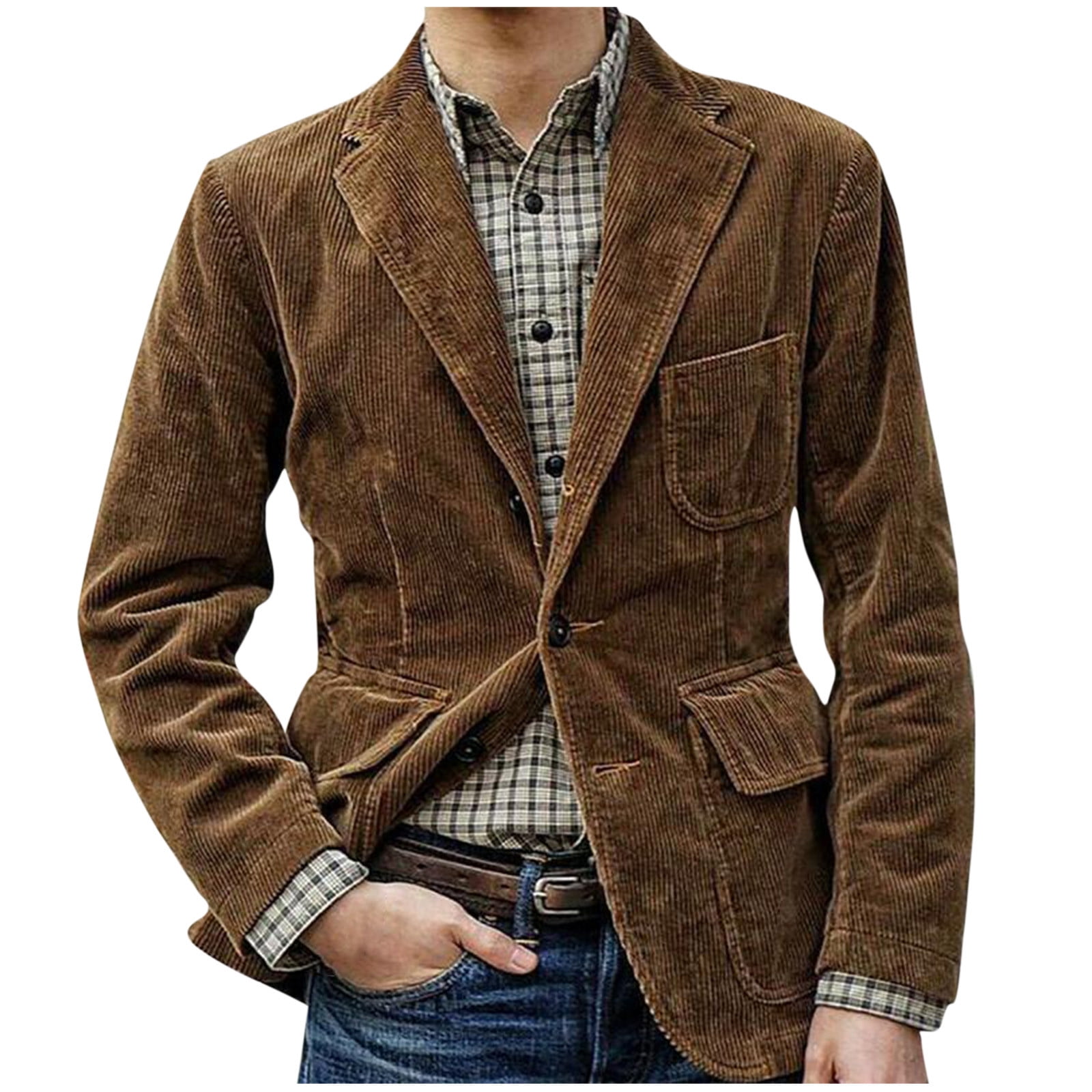 Zodggu Woven Jacket Single-breasted Coat for Men Lapel Collar