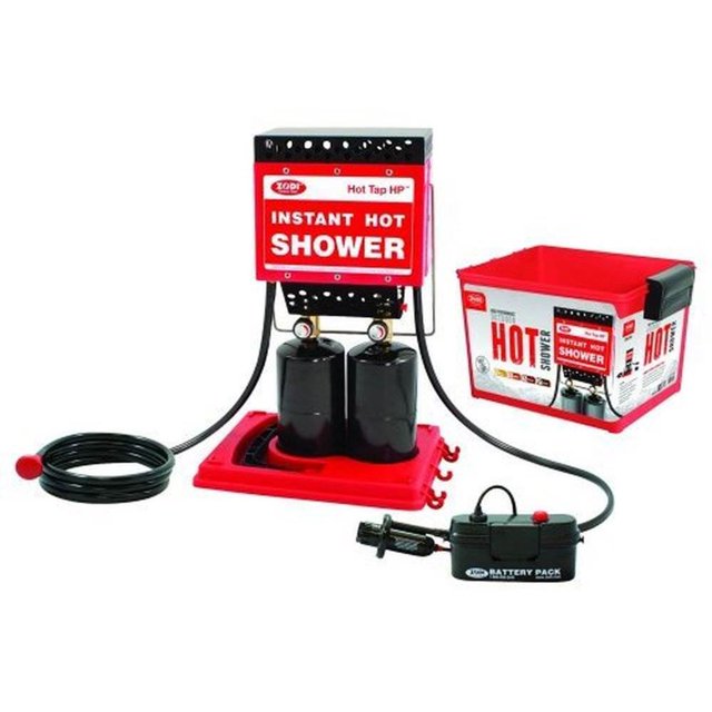 Zodi Portable Battery Powered Outdoor Hot Tap HP Shower w/ 4 Gallon