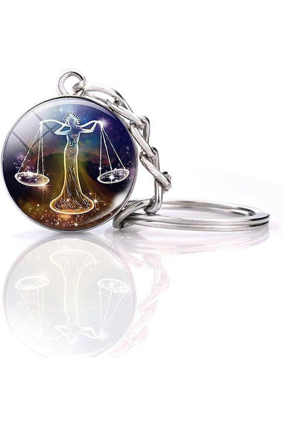 Zodiac 12 Constellations Charm Luminous Crystal Ball Pendant Key Chain-Libra