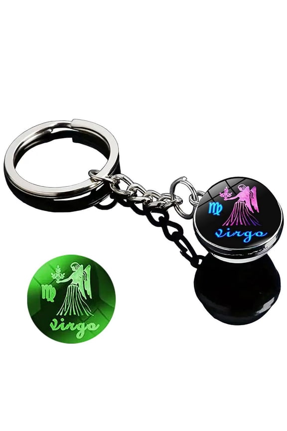 Zodiac 12 Constellations Charm Luminous Crystal Ball Pendant Key chain Double Side Cabochon Glass Ball For Women Men Birthday Gift(leo)