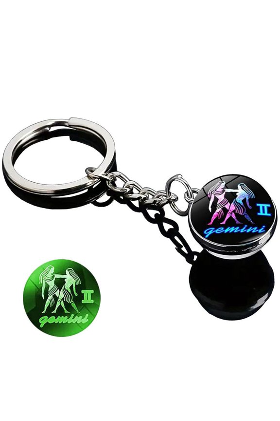 Zodiac 12 Constellations Charm Luminous Crystal Ball Pendant Key chain Double Side Cabochon Glass Ball For Women Men Birthday Gift(leo)
