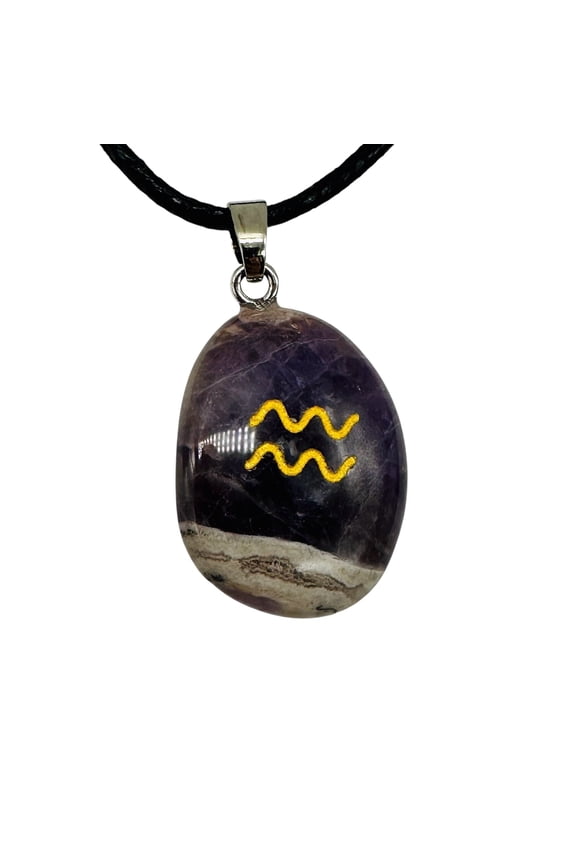 Zodiac Aquarius Amethyst Stone Oval Pendant | 1 1/2" Long | Purple | 1 Pendant |