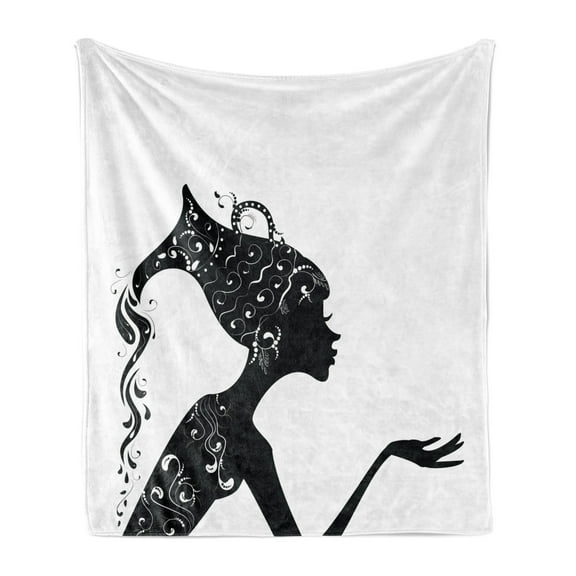 Zodiac Aquarius Soft Flannel Fleece Throw Blanket, Dressed Woman with Astrology, Cozy Plush for Indoor and Outdoor Use, 50" x 60", Black White, by Ambesonne