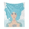 thumbnail image 1 of Zodiac Aquarius Soft Flannel Fleece Throw Blanket, Woman with Effects Tattoo Body Signs, Cozy Plush for Indoor and Outdoor Use, 70" x 90", Pale Peach Aqua Coral, by Ambesonne, 1 of 5