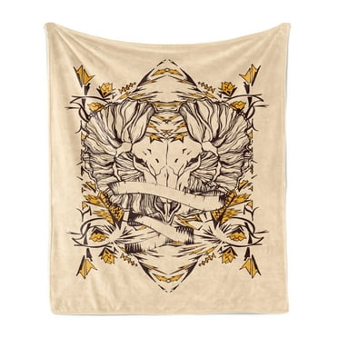 Zodiac Aries Soft Flannel Fleece Throw Blanket, Abstract Astrological Wild Animal in Hand Drawn Style, Cozy Plush for Indoor and Outdoor Use, 60" x 80", Brown Earth Yellow, by Ambesonne