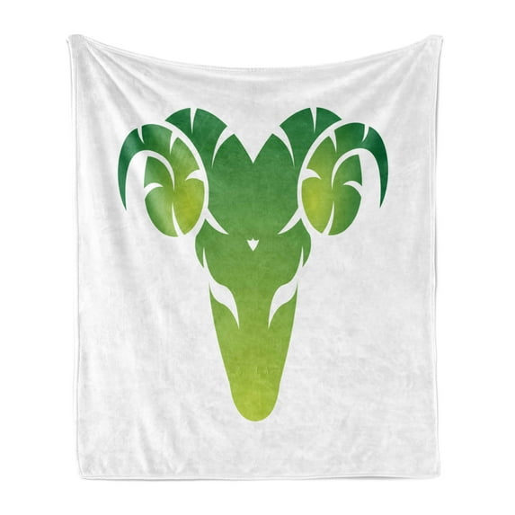 Zodiac Aries Soft Flannel Fleece Throw Blanket, Head of Aries in Green Abstract Silhouette Horoscope Cosmos, Cozy Plush for Indoor and Outdoor Use, 60" x 80", Pale Green Fern Green, by Ambesonne