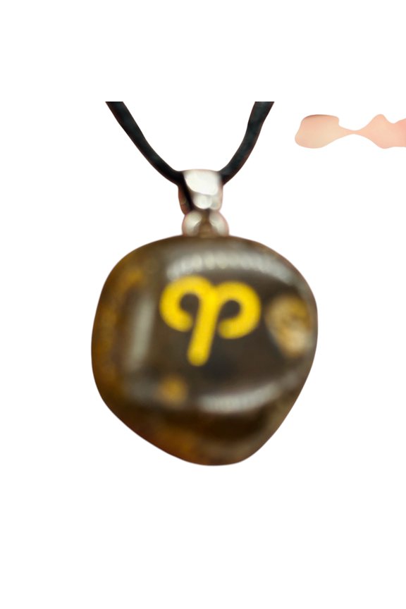 Zodiac Aries Tiger Eye Stone Oval Pendant | 1 1/2" Long | Bronze | 1 Pendant |