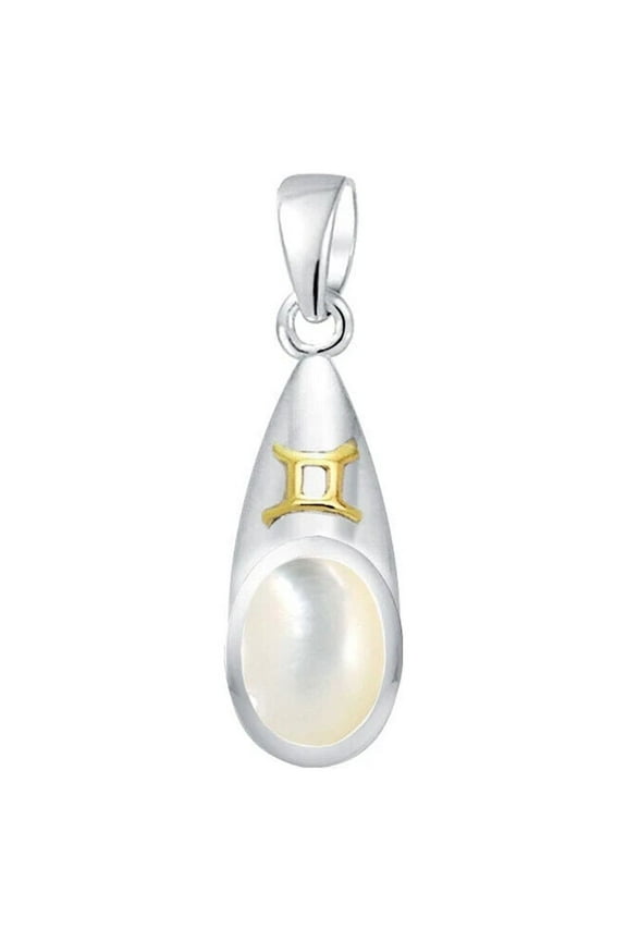 Zodiac Astrology Gemini Pendant 925 Sterling Silver Fine Jewelry Gold Accent