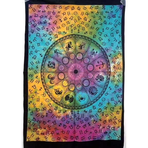 Zodiac Astrology Mandala Cotton Wall Hanging Horoscope Poster Tapestry Multi Tie Dye Yoga Mat Hippie Beach Throws Bohemian Tapestries Dcor Psychedelic Tapestry 40 x 30 Inch