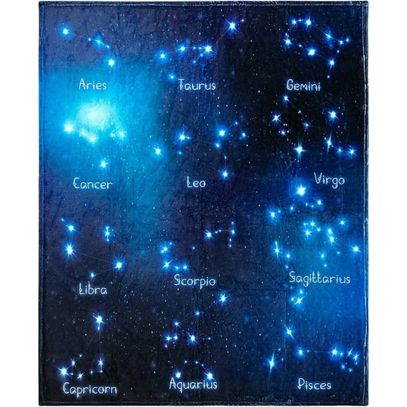 Zodiac Blanket, Adorable Zodiac Constellation Blanket for Women, Girls, Teens and Children, Cute Fleece Astrology Warm Plush and Cozy, 50x60in Fleece Blanket